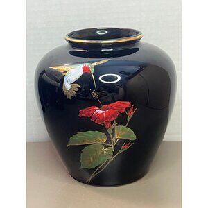 Vintage Otagiri Vase by Gibson Greeting Cards Black with Red Hibiscus